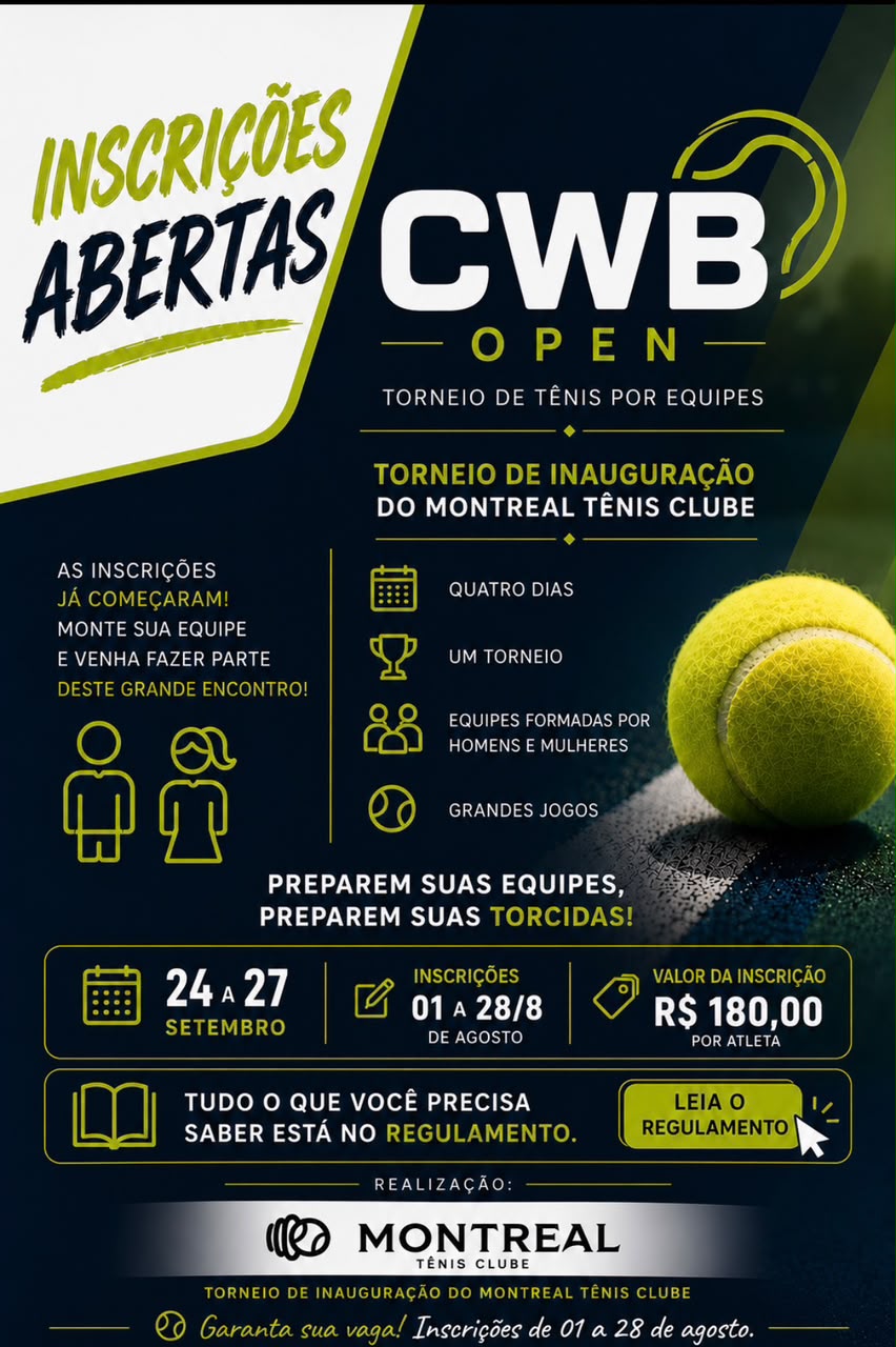 Banner do CWB Open 2026: inscrições abertas, 24 a 27 de setembro